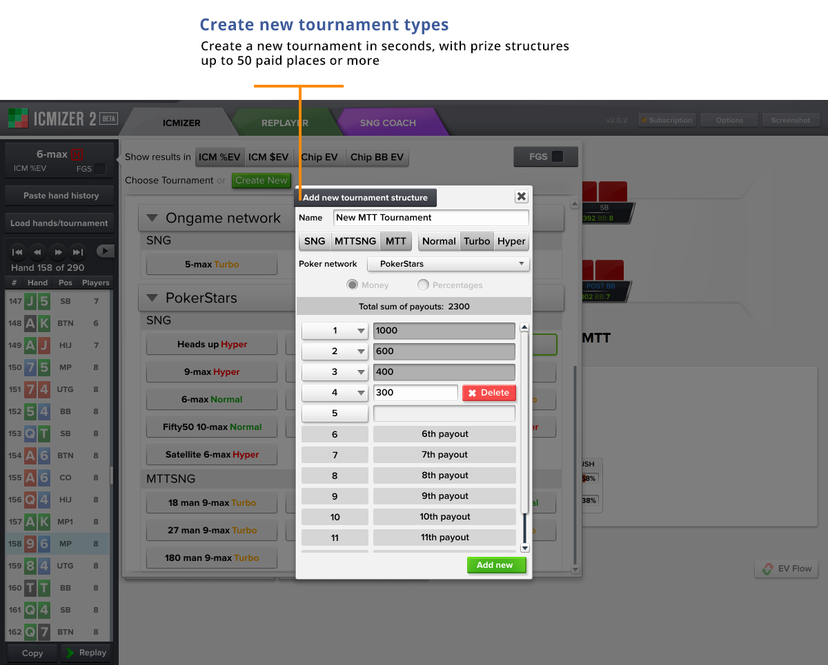 New tournament creation in ICMIZER 2