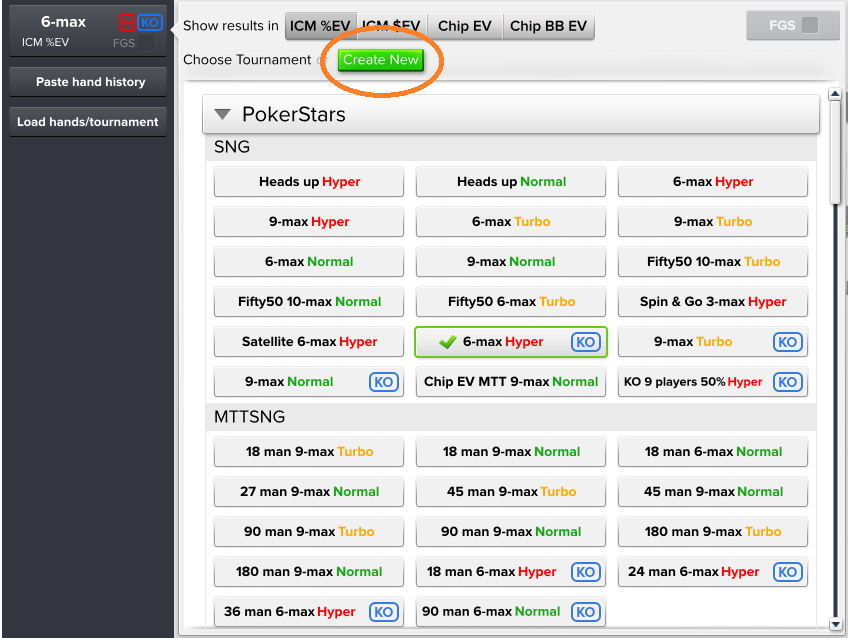 Choosing the tournament type in ICMIZER 2