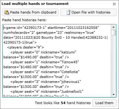 load multiple hands in ICMIZER dialog